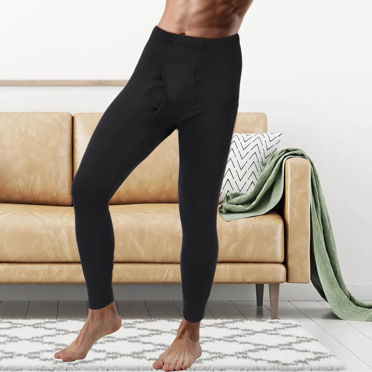 2 Pack Thermal Men Long Underwear Pants Winter Warm Fleece Lined Underwear Bottom Cold Weather Base Layer Legging