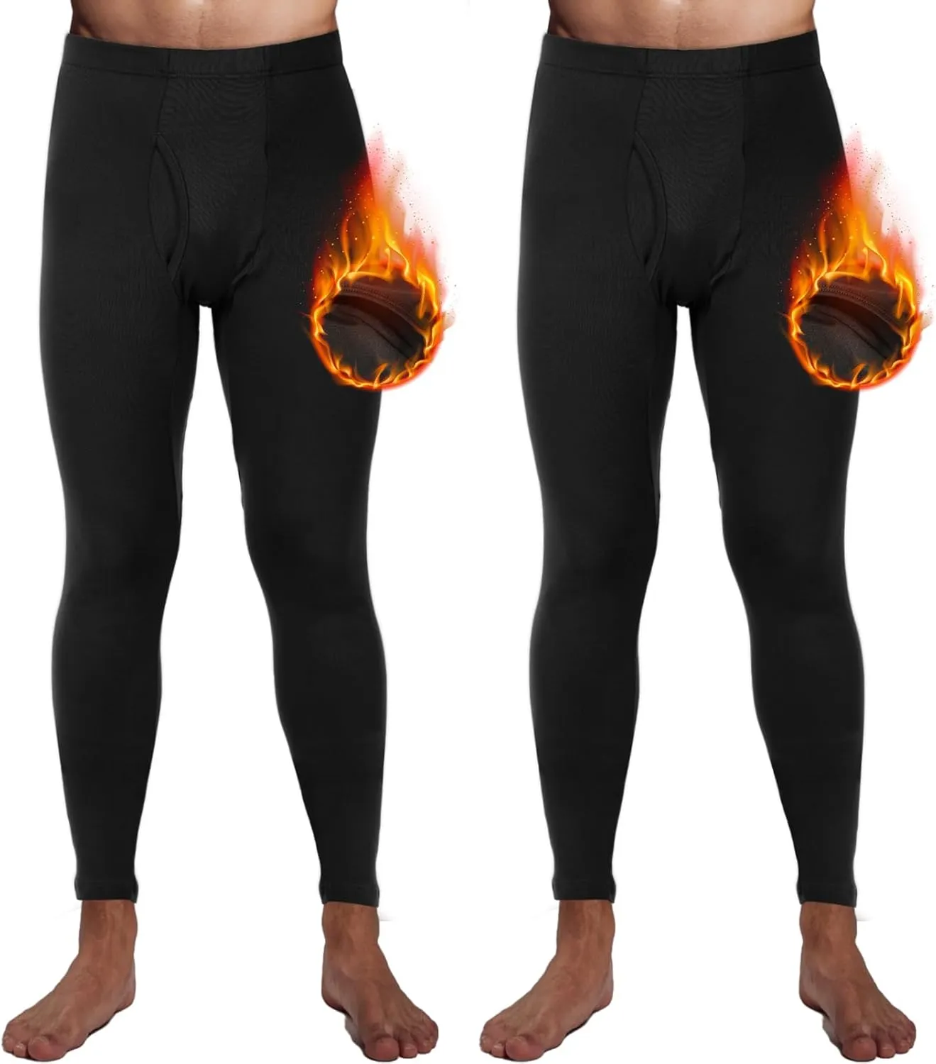 2 Pack Thermal Men Long Underwear Pants Winter Warm Fleece Lined Underwear Bottom Cold Weather Base Layer Legging