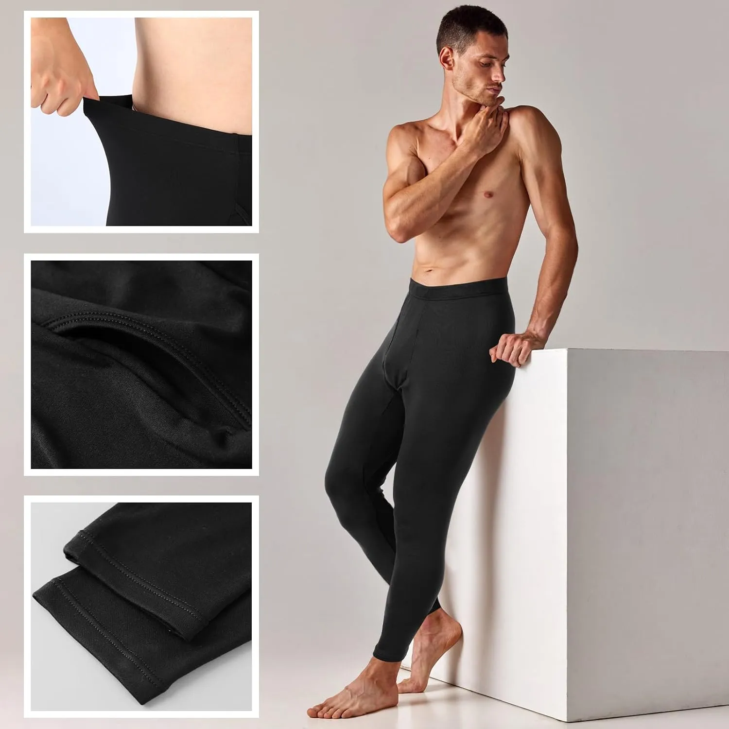 2 Pack Thermal Men Long Underwear Pants Winter Warm Fleece Lined Underwear Bottom Cold Weather Base Layer Legging