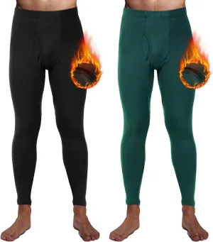 2 Pack Thermal Men Long Underwear Pants Winter Warm Fleece Lined Underwear Bottom Cold Weather Base Layer Legging