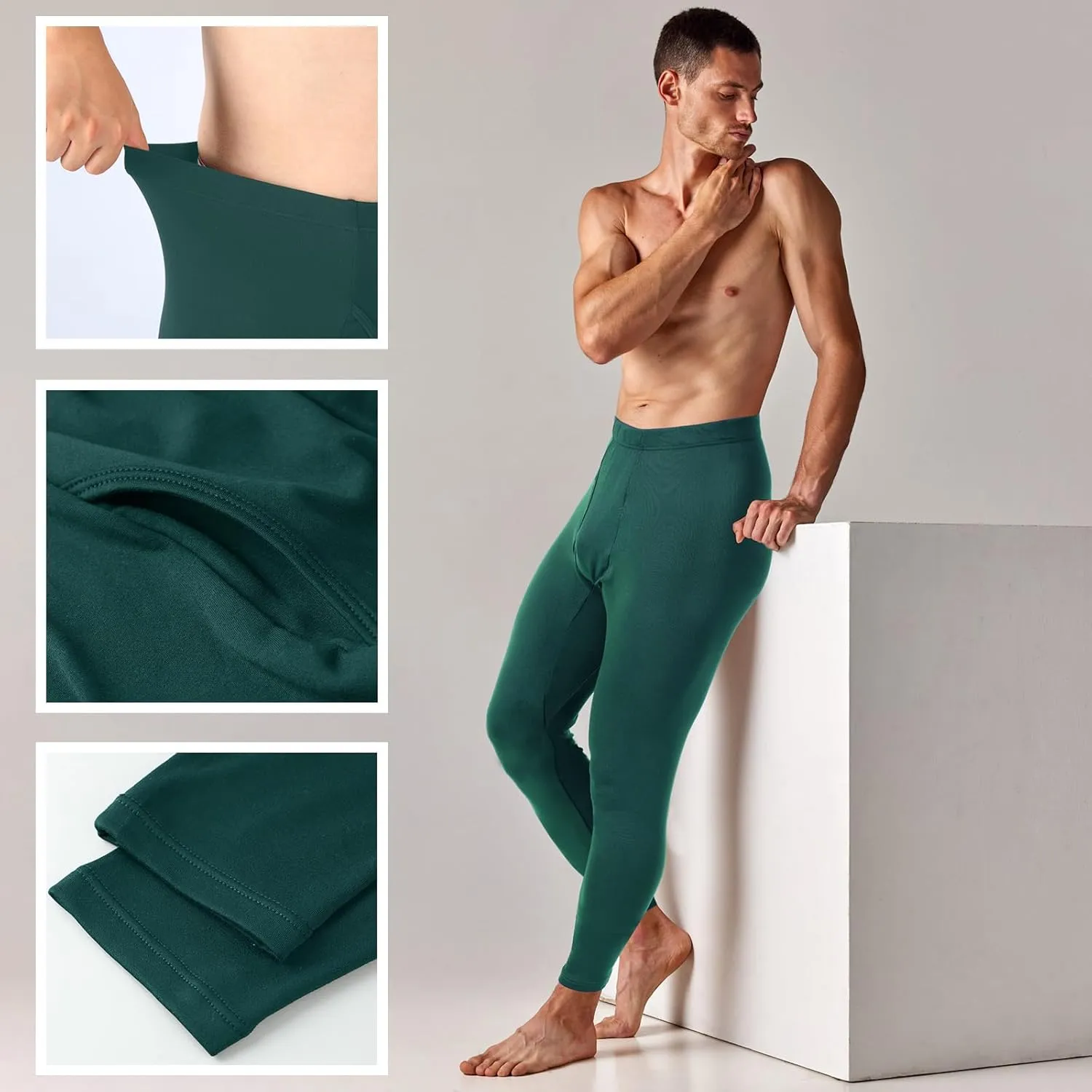 2 Pack Thermal Men Long Underwear Pants Winter Warm Fleece Lined Underwear Bottom Cold Weather Base Layer Legging