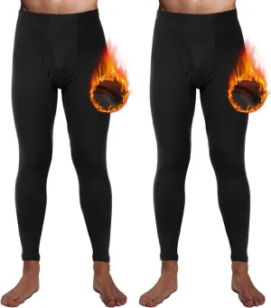 2 Pack Thermal Men Long Underwear Pants Winter Warm Fleece Lined Underwear Bottom Cold Weather Base Layer Legging
