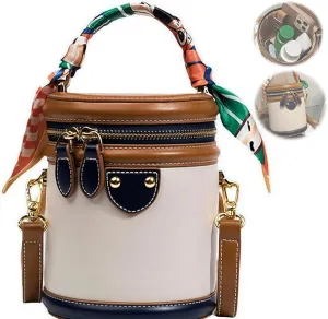 2025 New Summer Niche Design Cylinder Bag, Colorblock Bucket Bag For Women, Fashionable Leather Crossbody Bags