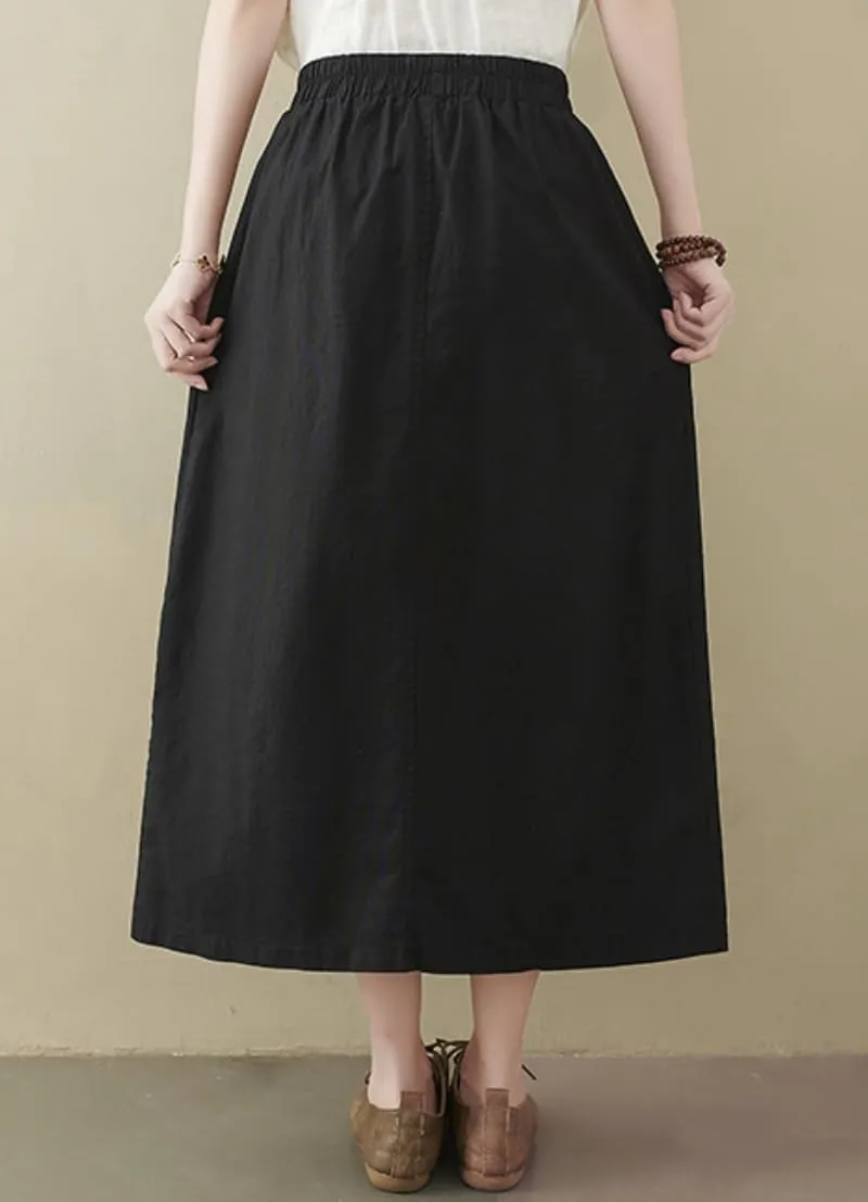 2025 Spring Summer Cotton Linen Midi Skirts for Women Boho Casual High Waist Button Down Midi Skirts with Slit