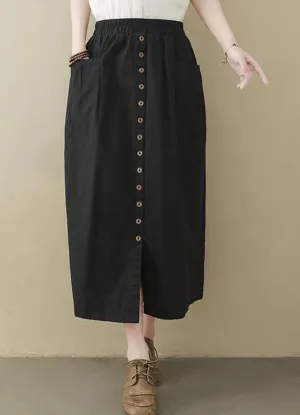 2025 Spring Summer Cotton Linen Midi Skirts for Women Boho Casual High Waist Button Down Midi Skirts with Slit