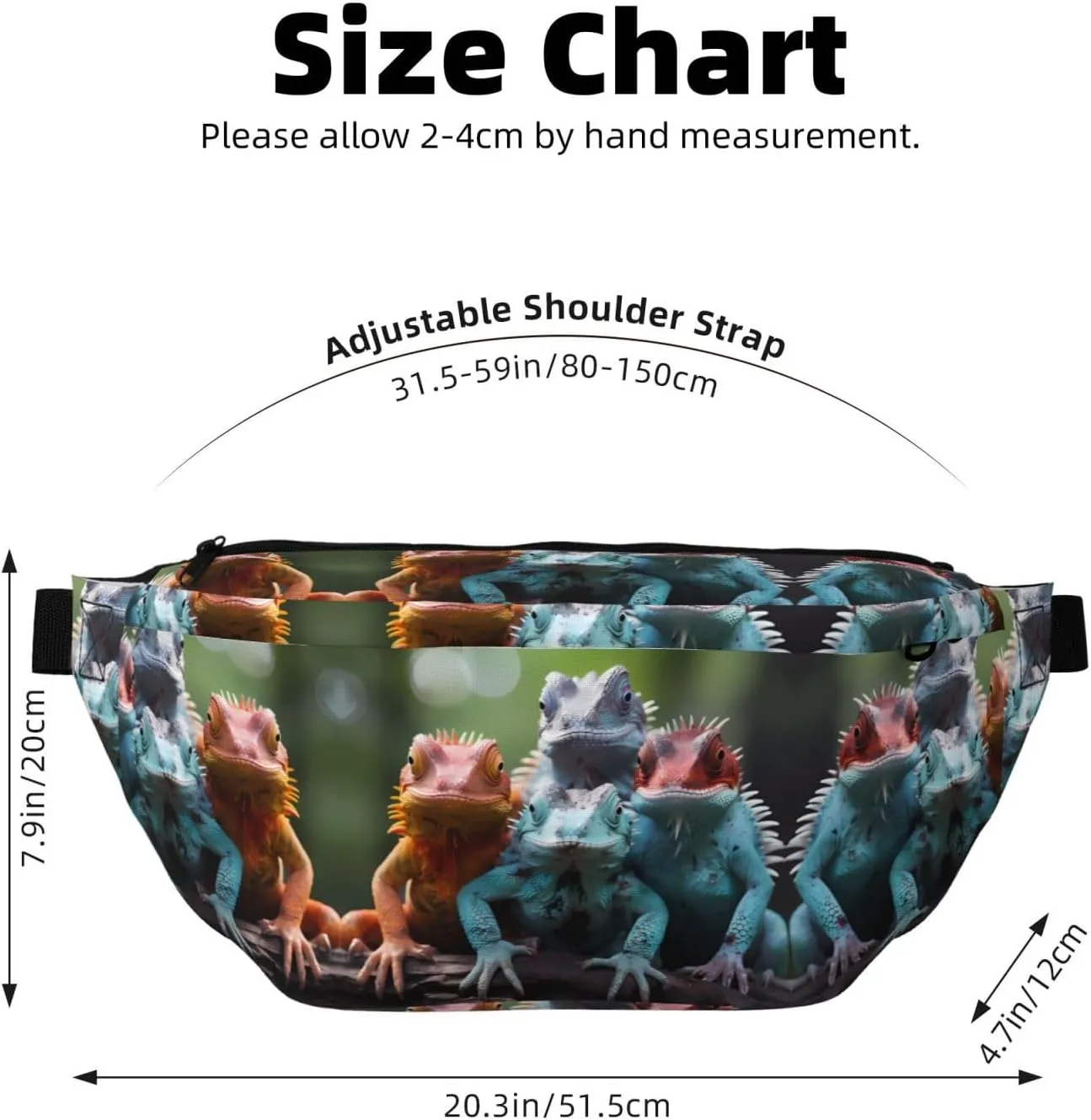 4 colorful lizards Unisex Fanny Pack  Ideal for Travel, Running, Hiking, Walking, Workout, Fashionable & Large Capacity