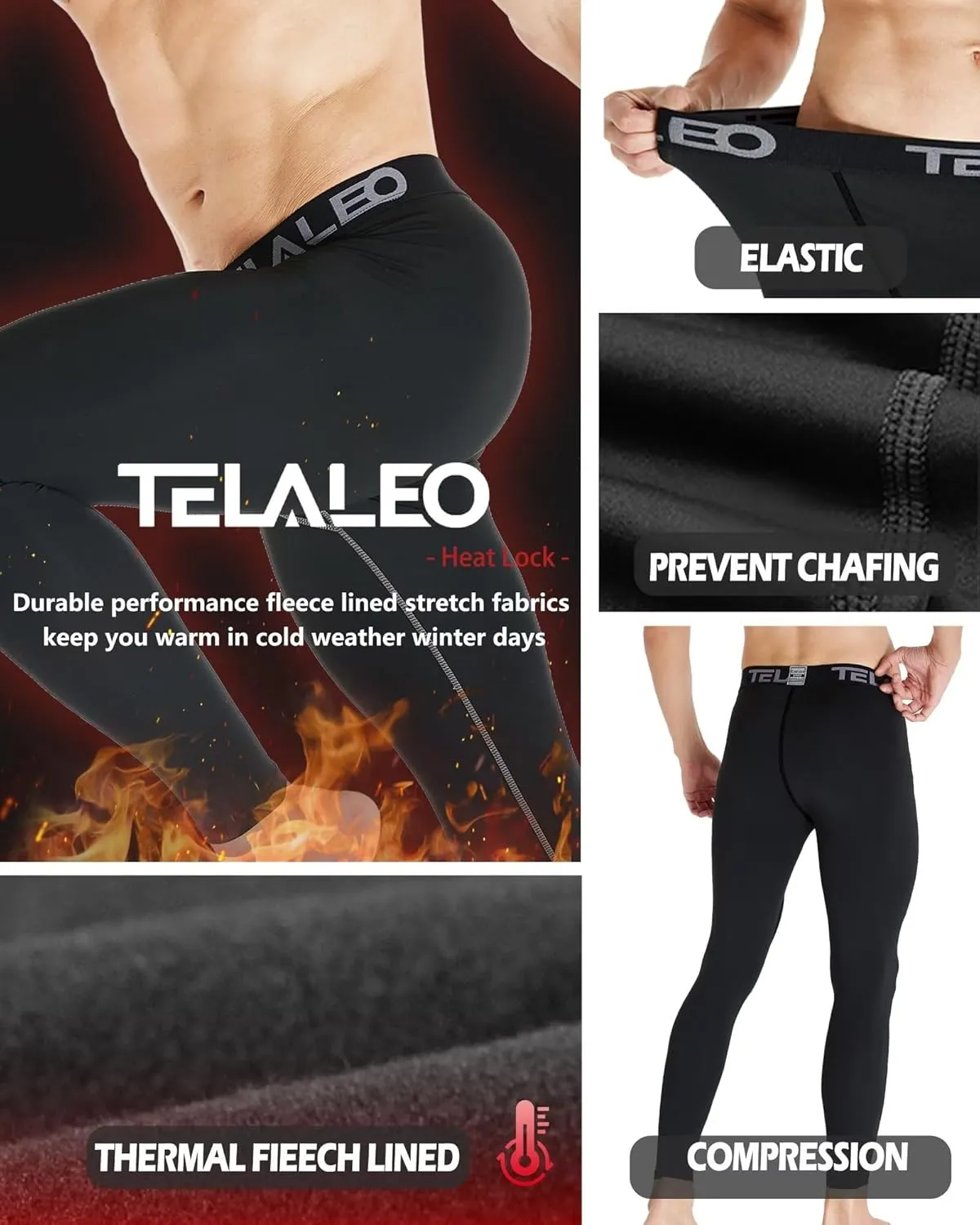 5 or 4 Pack Men's Thermal Compression Pants Fleece Lined Sports Tights Athletic Leggings Cold Weather Baselayer Winter Gear