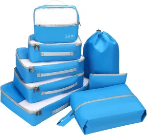 8 Set Packing Cubes for Travel (L,M,S,XS)-Suitcases Organizer Set for Travel Accessories Travel Essentials, Luggage Packing Bags for Carry on Suitcase (8set, Blue