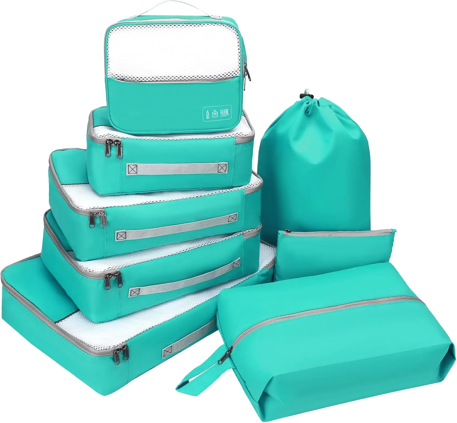 8 Set Packing Cubes for Travel -Suitcases Organizer Set for Travel Essentials, Luggage Packing Cubes for Carry on Suitcase (Turquoise, 8set(1L 2M 2S 1XS 1Shoes Bag 1Laundry bag))