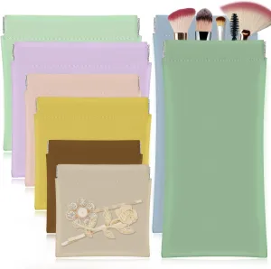 8PCS Pocket Cosmetic Bag Squeeze Top 4 Size Small Makeup Bag for Inside Purse, Waterproof Mini Makeup Pouch PU Leather Organizer Pouch No Zipper Self Closing Pouches for Women Coin Purse Lipstick