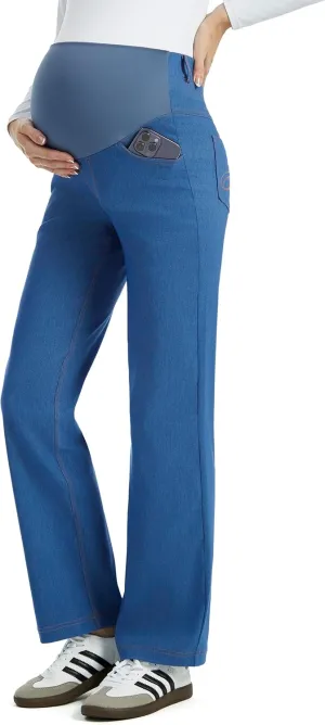 AFITNE Women's Stretch Maternity Jeans Over The Belly Straight Leg Pregnancy Pants with Denim Like Material
