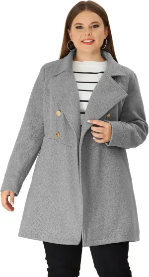 Agnes Orinda Women's Plus Size Coat A-Line Peter Pan Collar Double Breasted Fall Winter Peacoat