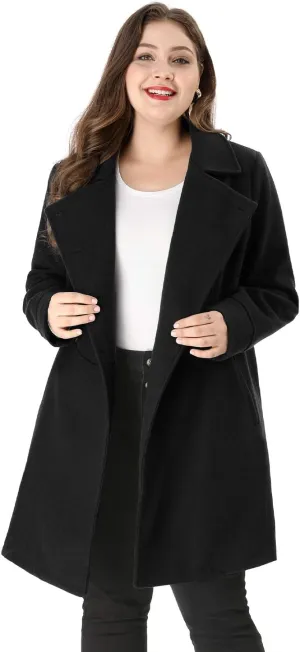 Agnes Orinda Women's Plus Size Coat A-Line Peter Pan Collar Double Breasted Fall Winter Peacoat