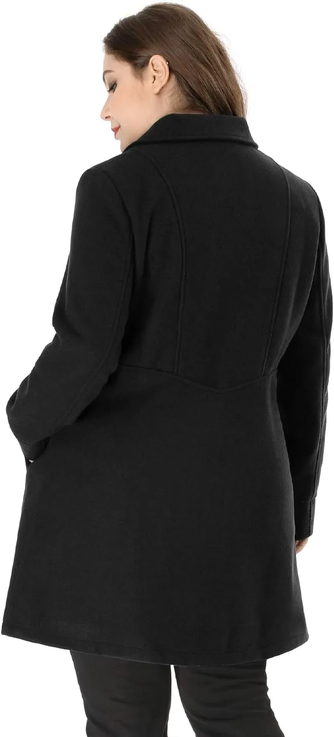 Agnes Orinda Women's Plus Size Coat A-Line Peter Pan Collar Double Breasted Fall Winter Peacoat