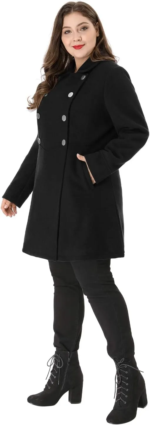 Agnes Orinda Women's Plus Size Coat A-Line Peter Pan Collar Double Breasted Fall Winter Peacoat