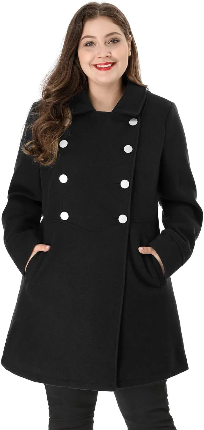 Agnes Orinda Women's Plus Size Coat A-Line Peter Pan Collar Double Breasted Fall Winter Peacoat