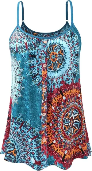 Air Curvey Women's Flowy Camisole with Build in Bra Summer Buttons Pleated Cami Adjustable Strap Tank Top 2025