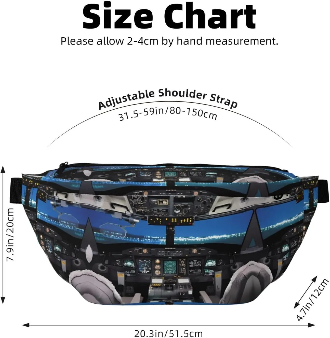 Airplane Cockpit Unisex Fanny Pack  Ideal for Travel, Running, Hiking, Walking, Workout, Fashionable & Large Capacity