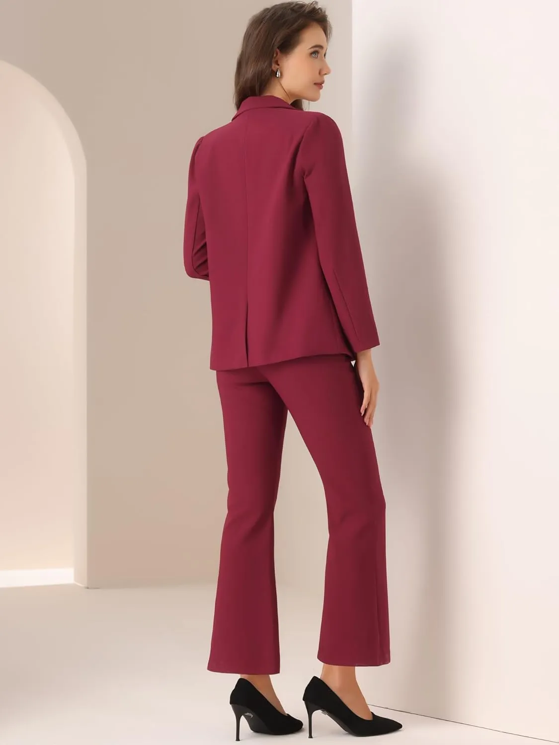 Allegra K 2 Piece Work Suit for Women's Business Formal Double-Breasted Blazer and Pants Set