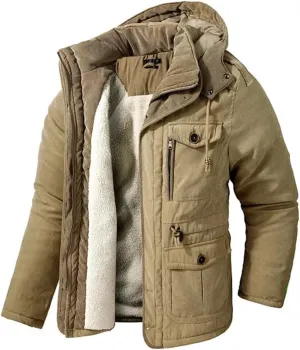 Alloaone Men's Parka Cotton-Padded Windbreaker Warm Hooded Cashmere Outwear Snow Coat Thicken Winter Jacket