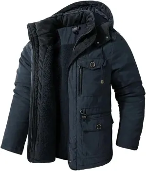 Alloaone Men's Parka Cotton-Padded Windbreaker Warm Hooded Cashmere Outwear Snow Coat Thicken Winter Jacket