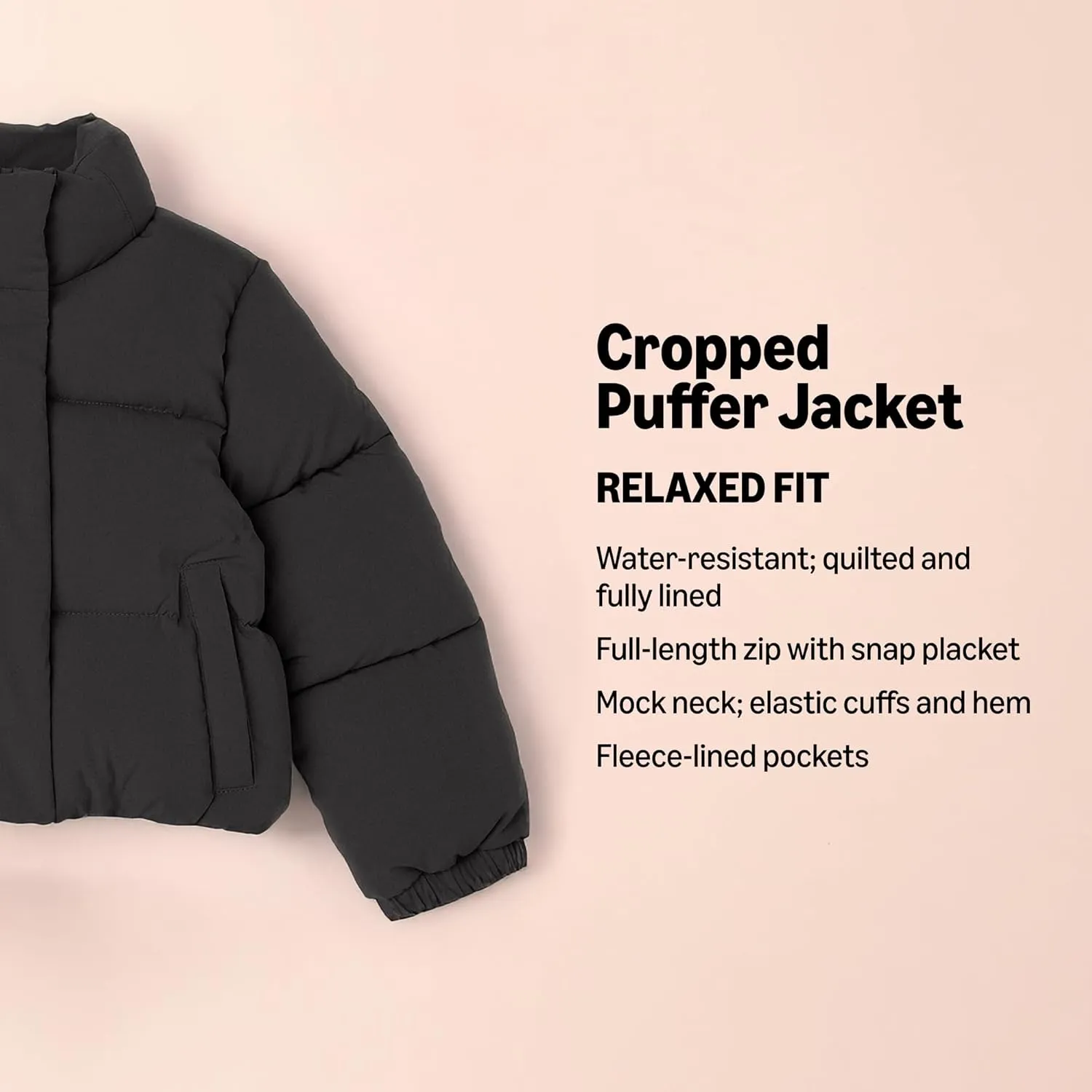 Amazon Essentials Girls and Toddlers' Cropped Full-Zip Puffer Jacket (Quilted Matte or Sherpa Fleece)