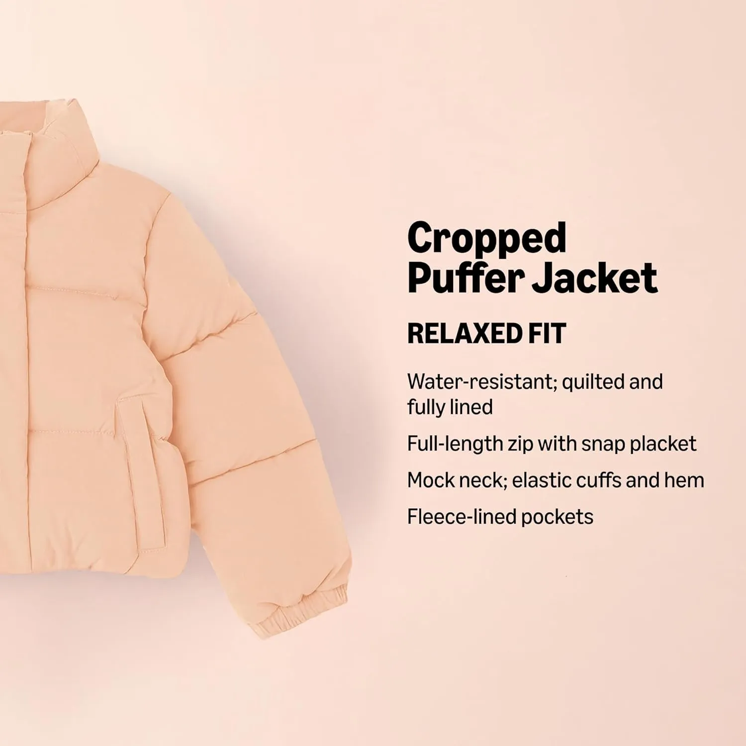 Amazon Essentials Girls and Toddlers' Cropped Full-Zip Puffer Jacket (Quilted Matte or Sherpa Fleece)