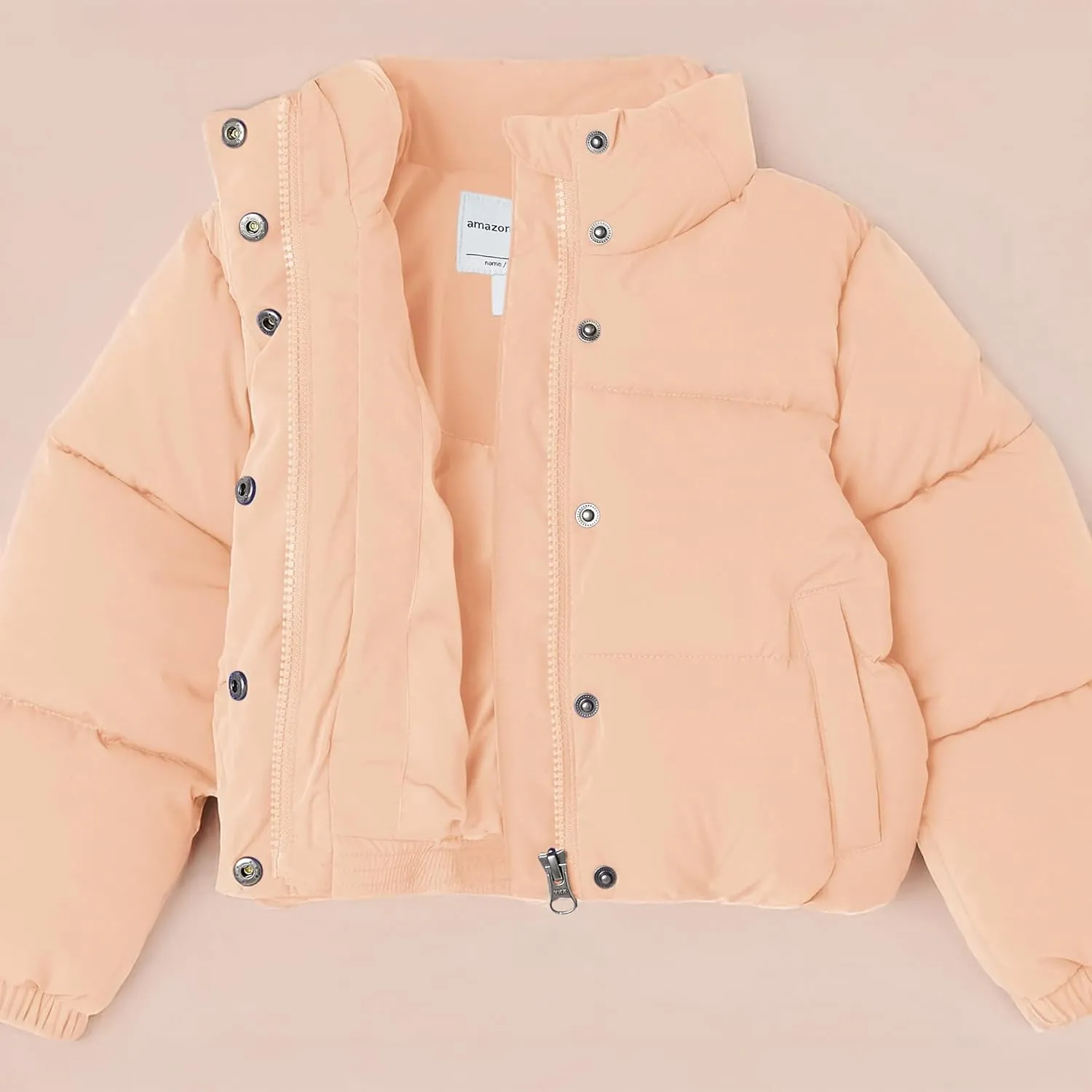 Amazon Essentials Girls and Toddlers' Cropped Full-Zip Puffer Jacket (Quilted Matte or Sherpa Fleece)