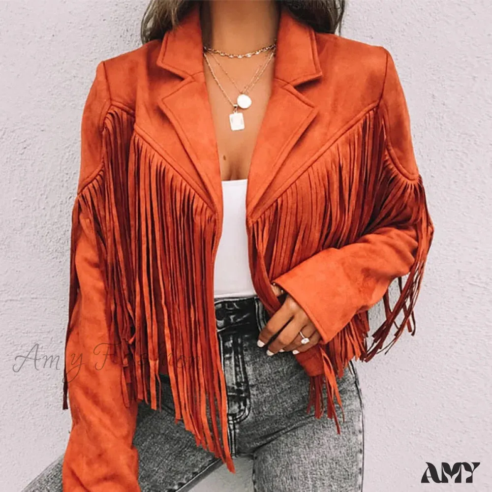 Amy Fashion - Turn Down Collar Tassel Coat