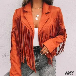 Amy Fashion - Turn Down Collar Tassel Coat