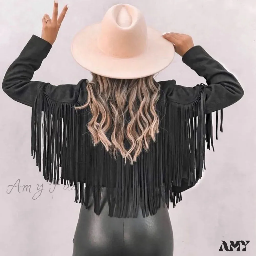 Amy Fashion - Turn Down Collar Tassel Coat