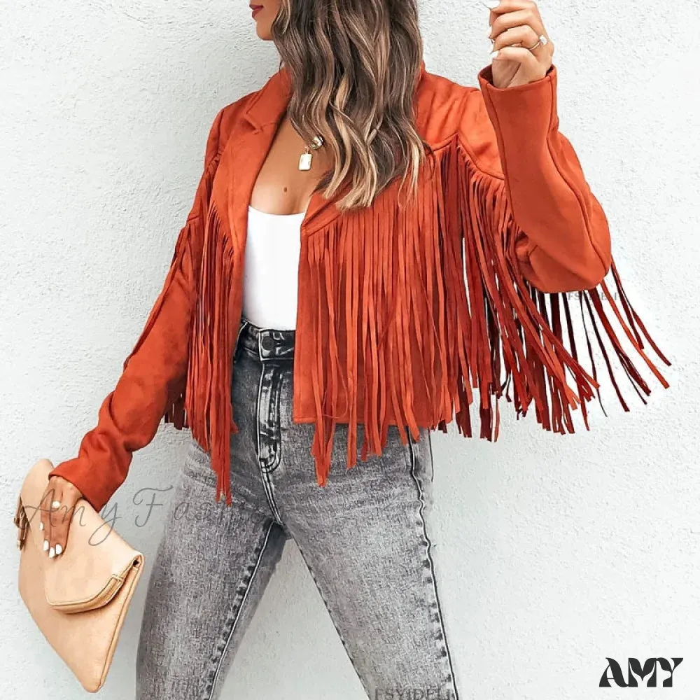 Amy Fashion - Turn Down Collar Tassel Coat