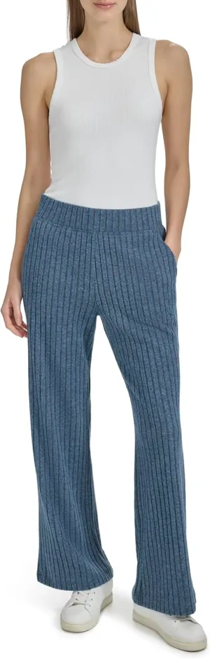 Andrew Marc Women's Pull on Wide Leg Ribbed Pants