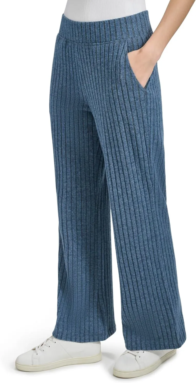 Andrew Marc Women's Pull on Wide Leg Ribbed Pants