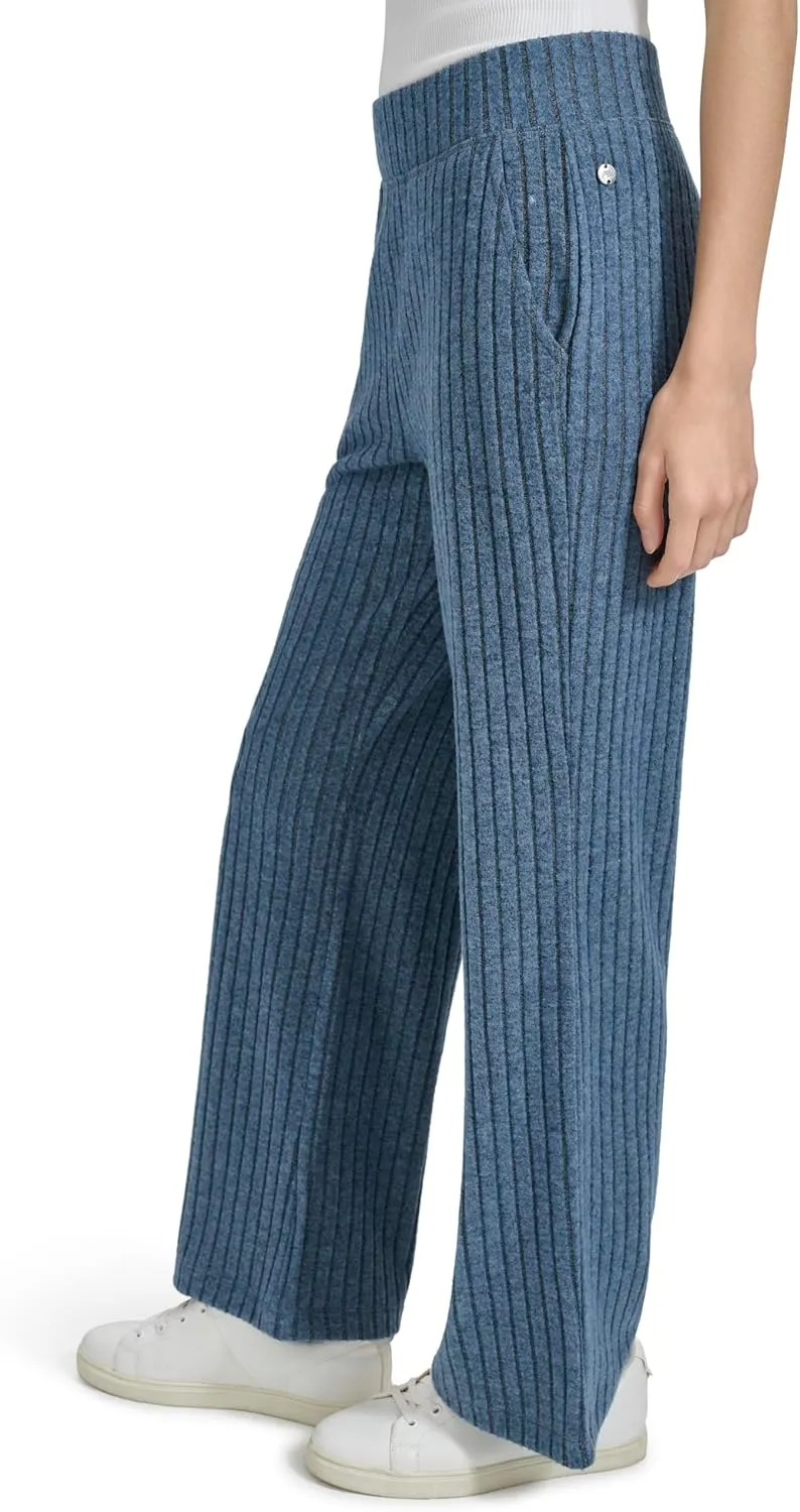 Andrew Marc Women's Pull on Wide Leg Ribbed Pants