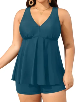 Aqua Eve Plus Size Swimsuits with Shorts Two Piece Tankini for Women Flowy Bathing Suits Athletic Swimwear
