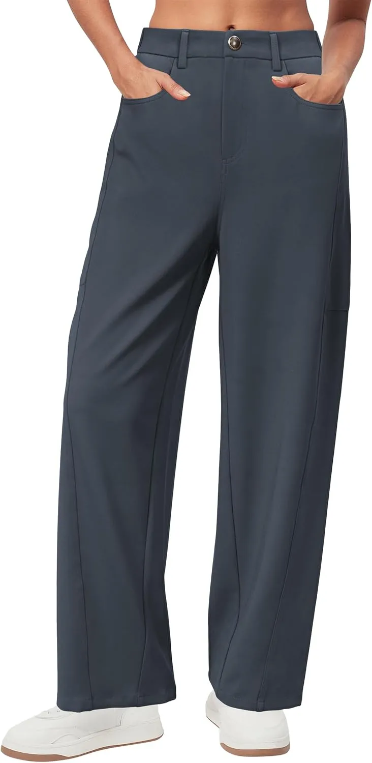 Arach&Cloz 2025 Women's Stretch Wrinkle Free Wide Leg Trousers Casual High Elastic Waisted Loose Palazzo Pants with Pockets