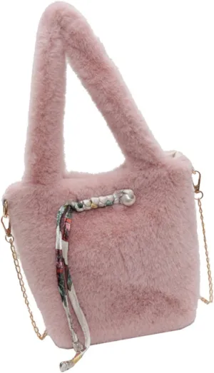 Autumn Winter Plush Bucket Bag Soft Furry Shoulder Crossbody Purse Casual Handbag for Fashionable Women