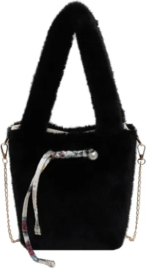 Autumn Winter Plush Bucket Bag Soft Furry Shoulder Crossbody Purse Casual Handbag for Fashionable Women