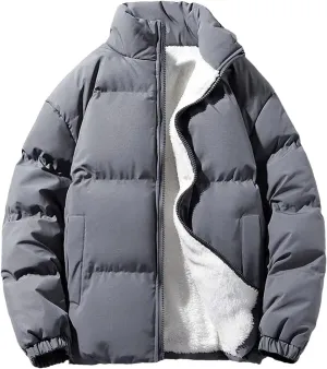 Autumn Winter Warm Men Plus Size Fleece Jacket Solid Color Thicken Cotton Padded Jacket Stand Collar Casual Coat