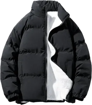 Autumn Winter Warm Men Plus Size Fleece Jacket Solid Color Thicken Cotton Padded Jacket Stand Collar Casual Coat