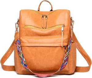 Backpack Purse Leather Shoulder Bags for Travel, Large Fashionable Designer Satchel Handbags for Women Ladies (Yellow)