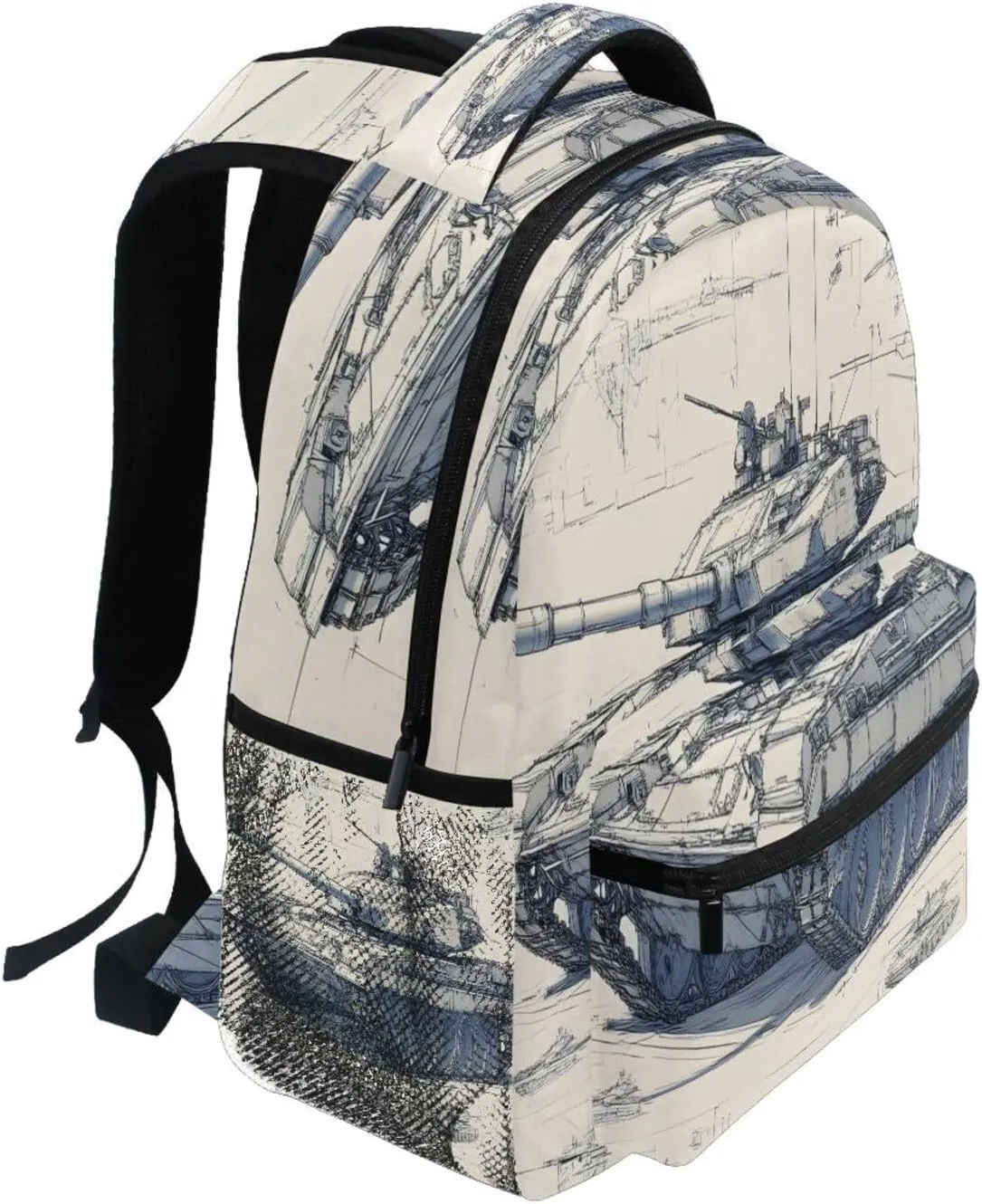 Backpack Tank Design Paper Daypack Shoulder Bag Book Bag Lightweight Back Pack 12 16.9 In
