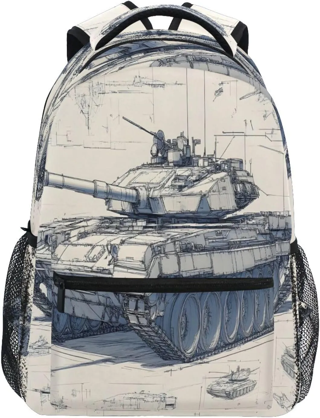 Backpack Tank Design Paper Daypack Shoulder Bag Book Bag Lightweight Back Pack 12 16.9 In