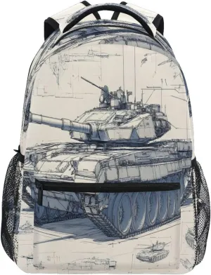 Backpack Tank Design Paper Daypack Shoulder Bag Book Bag Lightweight Back Pack 12 16.9 In