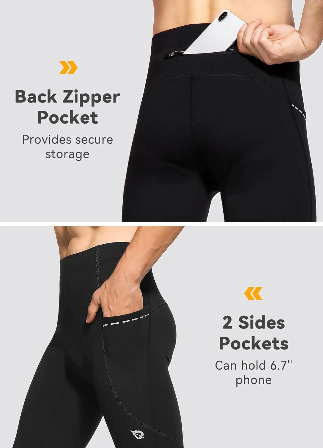 baleaf Men's Winter Running Tights Thermal Cycling Pants Cold Weather Gear Fleece Lined Pockets Leggings Compression
