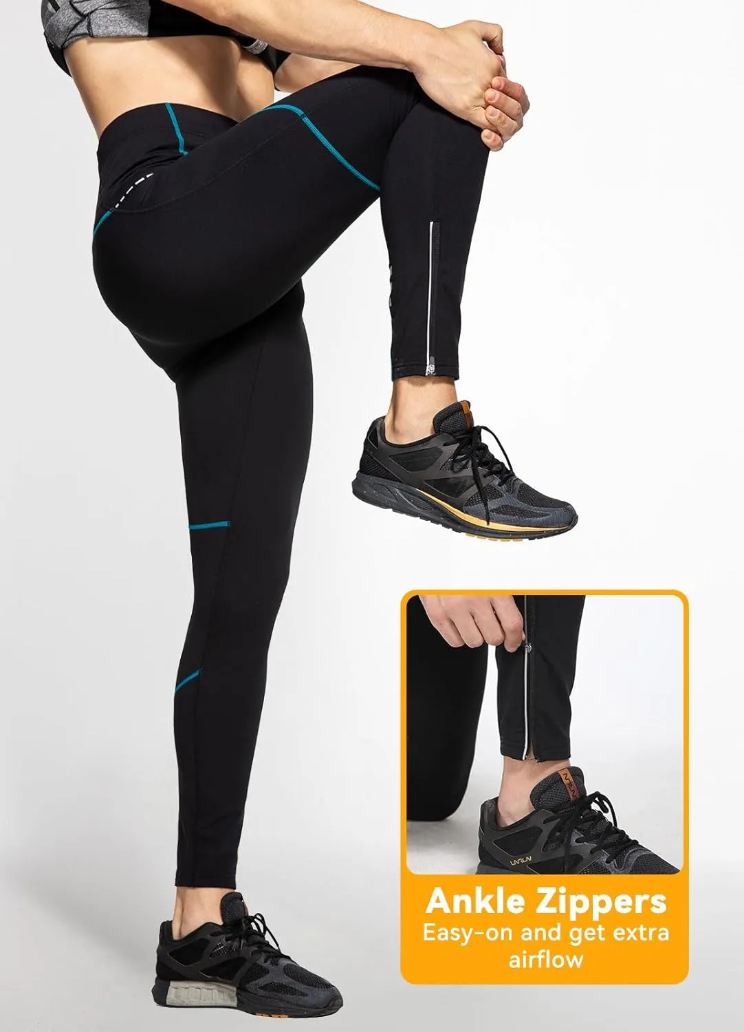 baleaf Men's Winter Running Tights Thermal Cycling Pants Cold Weather Gear Fleece Lined Pockets Leggings Compression