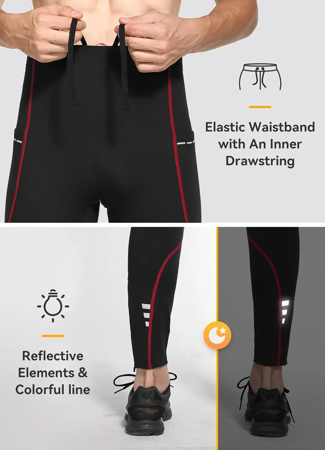 baleaf Men's Winter Running Tights Thermal Cycling Pants Cold Weather Gear Fleece Lined Pockets Leggings Compression