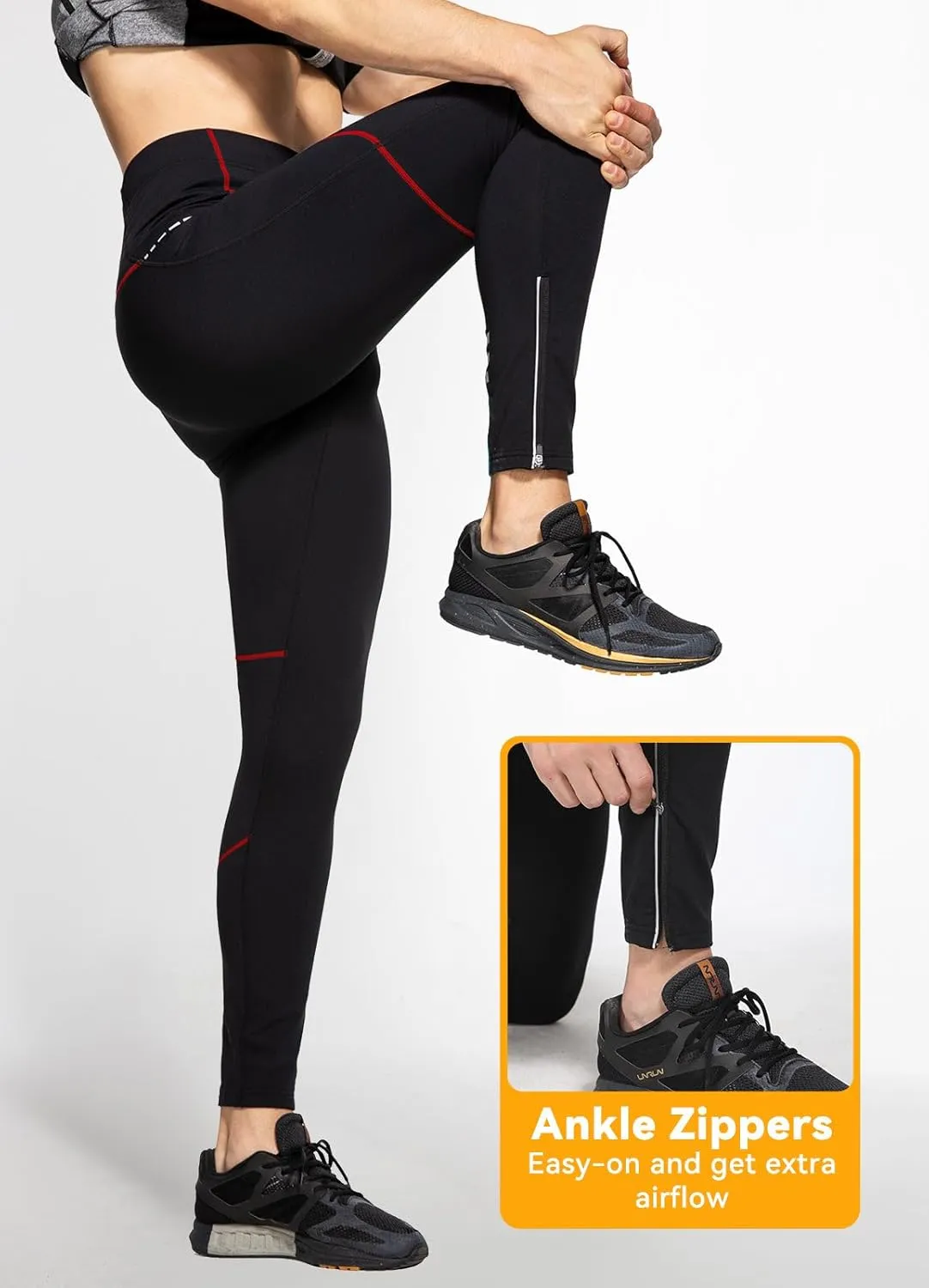baleaf Men's Winter Running Tights Thermal Cycling Pants Cold Weather Gear Fleece Lined Pockets Leggings Compression