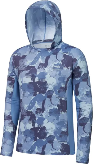 BASSDASH Mens UPF 50  Fishing Hiking Camo Hoodie Shirt with Face Mask Lightweight Neck Gaiter Long Sleeve
